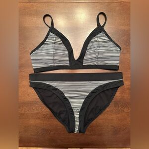 Athleta Black and Gray Striped Bikini
